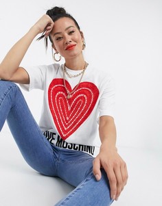 Белый джемпер с короткими рукавами, изображением сердца и логотипом Love Moschino