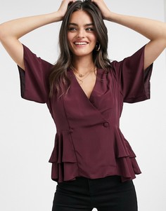 Бордовый топ-смокинг с рукавами-кимоно и пуговицами ASOS DESIGN-Красный