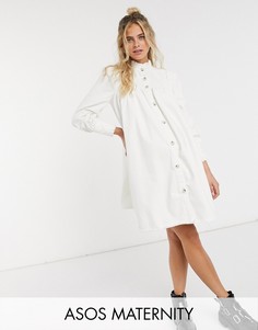 Свободное платье из денима цвета слоновой кости с воротником-оборкой ASOS DESIGN Maternity-Кремовый