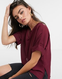 Футболка в стиле oversized из ткани с отворотами на рукавах в вишневом цвете ASOS DESIGN-Красный