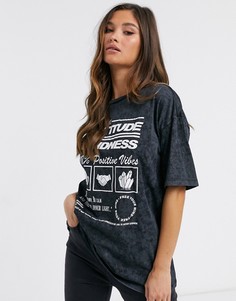 Темно-серая футболка в стиле oversized с принтом "Wellness and kindness" ASOS DESIGN-Серый