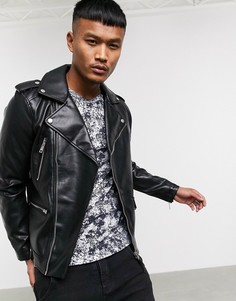 Черная байкерская куртка из искусственной замши Bershka-Черный