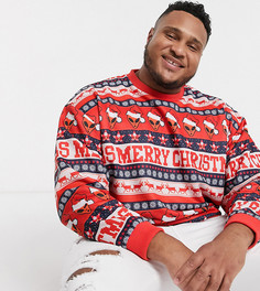 Новогодний oversize-свитшот в полоску с принтом пришельцев ASOS DESIGN Plus-Мульти