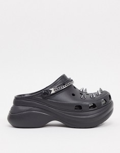 Черные клоги Crocs на платформе в стиле панк-Черный
