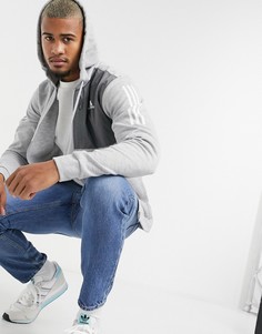 Худи серого цвета с тремя полосками adidas-Серый
