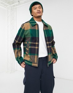 Куртка-харрингтон со сквозной застежкой на молнию в зеленую клетку ASOS DESIGN-Зеленый