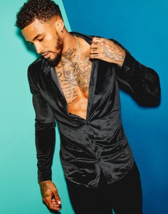 Темно-серая бархатная рубашка узкого кроя ASOS DESIGN-Серый