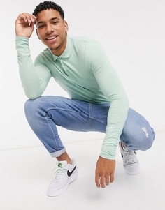 Зеленое обтягивающее поло с длинными рукавами ASOS DESIGN-Зеленый
