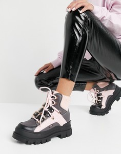 Серо-розовые походные ботинки на массивной подошве с плюшевой отделкой Marina Hoermanseder x Buffalo-Серый