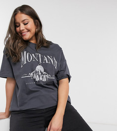 Темно-серая футболка с винтажным принтом "montana" ASOS DESIGN Curve-Серый