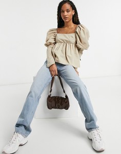 Светло-бежевый топ ASOS DESIGN с объемными рукавами из смесового хлопка.