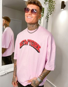 Розовая oversized-футболка с принтом "New York" ASOS DESIGN-Розовый