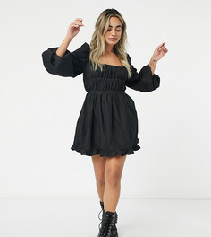 Черное приталенное платье мини из хлопка со сборками на груди ASOS DESIGN Petite-Черный