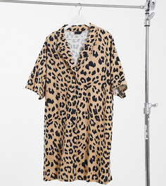 Свободное платье-рубашка мини с леопардовым принтом ASOS DESIGN Curve-Коричневый