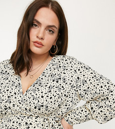 Бежевая блузка с запахом и пятнистым принтом Vero Moda Curve-Мульти