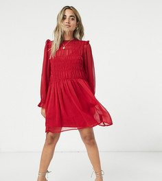 Слегка присборенное красное платье мини свободного кроя с оборкой ASOS DESIGN Petite-Красный
