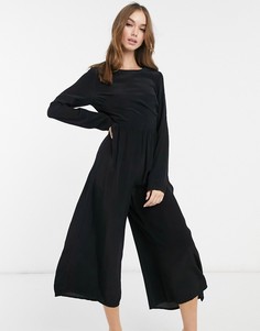 Черный чайный комбинезон с пуговицами на спинке и длинными рукавами ASOS DESIGN