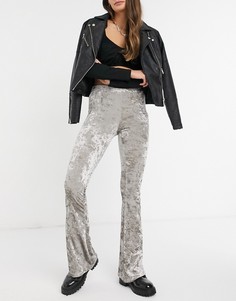 Серебристые расклешенные бархатные брюки Topshop-Серебряный