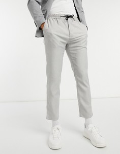 Серые строгие брюки в широкую полоску Topman-Серый