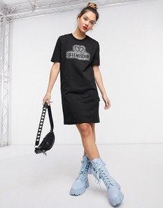Черное платье-рубашка с логотипом из стразов Love Moschino-Черный