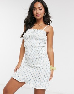 Синее платье мини с цветочным принтом Miss Selfridge-Мульти