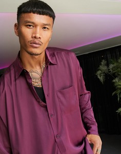 Атласная oversized рубашка фиолетового цвета ASOS DESIGN-Фиолетовый