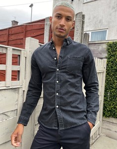 Черная джинсовая рубашка узкого кроя ASOS DESIGN-Серый