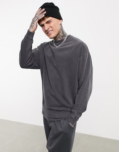 Черный выбеленный oversized-свитшот с краем в стиле футболки ASOS DESIGN