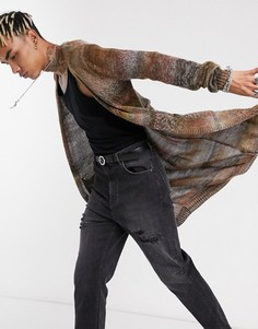 Длинный вязаный кардиган секционной окраски ASOS DESIGN-Мульти