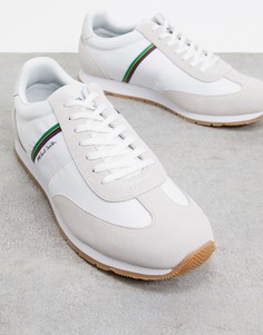 Белые с серым кожаные кроссовки с полосками PS Paul Smith Prince-Белый
