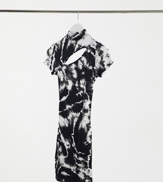 Платье-футболка мини с высоким воротником, вырезом и завязками на спине с монохромным принтом ASOS DESIGN Petite-Мульти