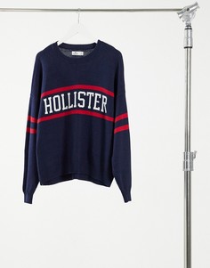 Темно-синий трикотажный джемпер с логотипом Hollister