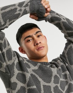 Фактурный трикотажный oversized-джемпер со звериным принтом ASOS DESIGN-Серый