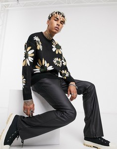 Черный вязаный oversize-джемпер с цветочным принтом ASOS DESIGN