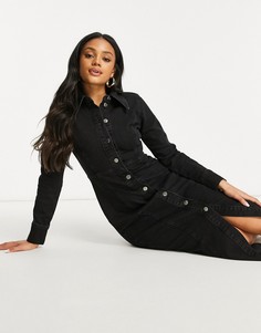 Черное приталенное джинсовое платье миди со швом ASOS DESIGN Hourglass-Черный