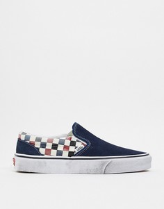 Кеды-слипоны с потертостями в клетку Vans Classic-Синий