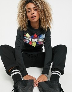 Черный свитшот со звездным принтом и логотипом Love Moschino