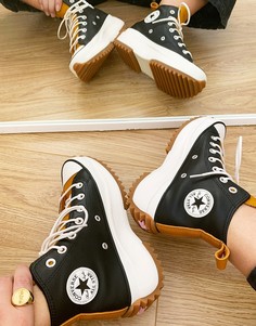 Высокие кожаные кеды Converse Run Star Hike Hi в цвете черный с горчично-желтым