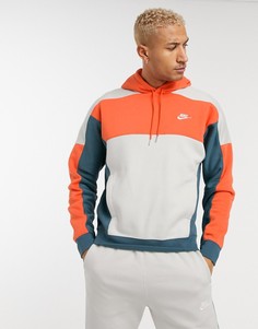 Оранжевый/светло-серый худи в стиле колор блок Nike Club