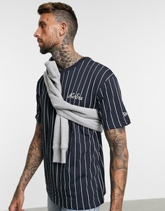 Темно-синяя oversize-футболка в тонкую полоску New Era-Черный