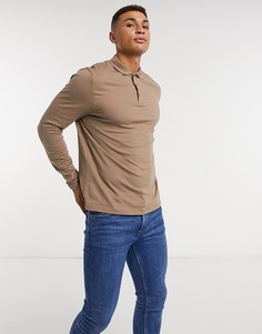 Коричневое трикотажное поло из органического хлопка с длинными рукавами ASOS DESIGN-Коричневый