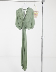 Пляжное платье макси с драпировкой в цвете хаки ASOS DESIGN-Зеленый