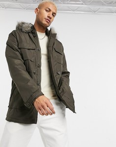 Парка цвета хаки с капюшоном со съемным искусственным мехом ASOS DESIGN-Зеленый