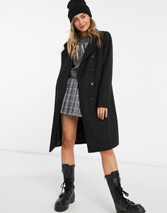 Черное пальто миди с запахом ASOS DESIGN-Черный