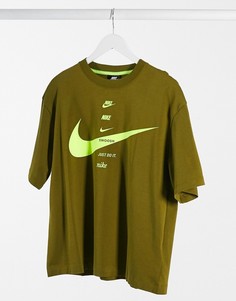 Футболка мужского фасона цвета зеленый хаки с логотипом-галочкой Nike