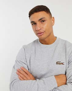 Серый свитшот с логотипом-крокодилом в леопардовом принте Lacoste x National Geographic