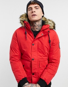 Красная короткая парка с искусственным мехом на капюшоне Jack & Jones Originals-Красный