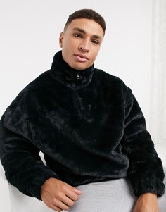 Черный свободный свитшот из искусственного меха с высоким воротником на молнии ASOS DESIGN