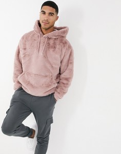 Пыльно-розовый oversized-худи из искусственного меха ASOS DESIGN