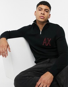 Черный джемпер на короткой молнии с контрастным логотипом Armani Exchange